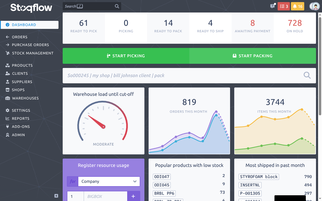 stoqflow dashboard